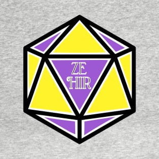 Nonbinary Pronoun Pride D20 Ze/Hir T-Shirt